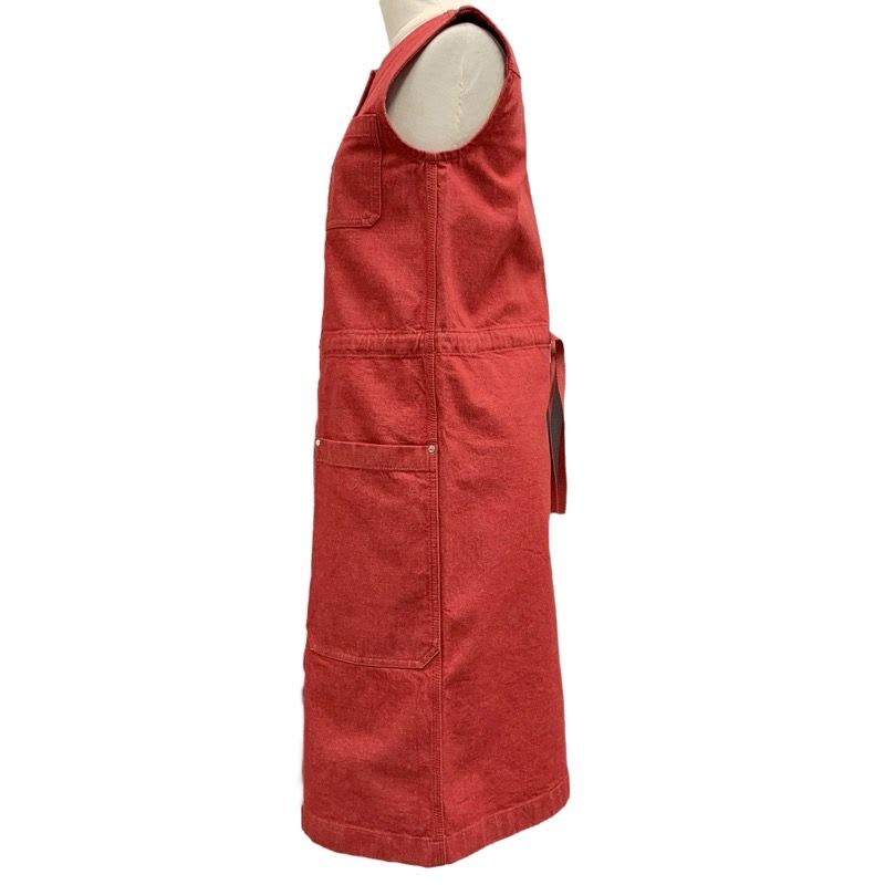 Hermes Dress Cotton Red Silver Embroidery Denim Sleeveless