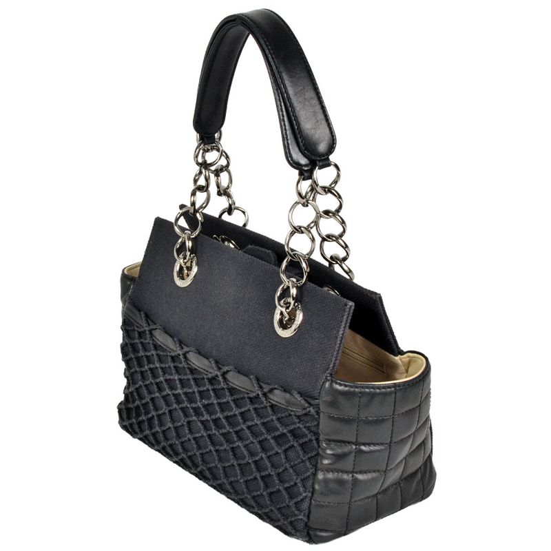 Chanel Coco Mark Chain Shoulder Bag Handbag Lambskin Canvas Black Decacoco Women