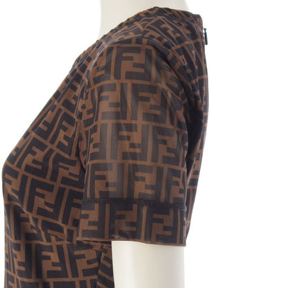Fendi 19 Nylon Zucca Pattern Short Sleeve Crew Neck Long Dress Brown 38