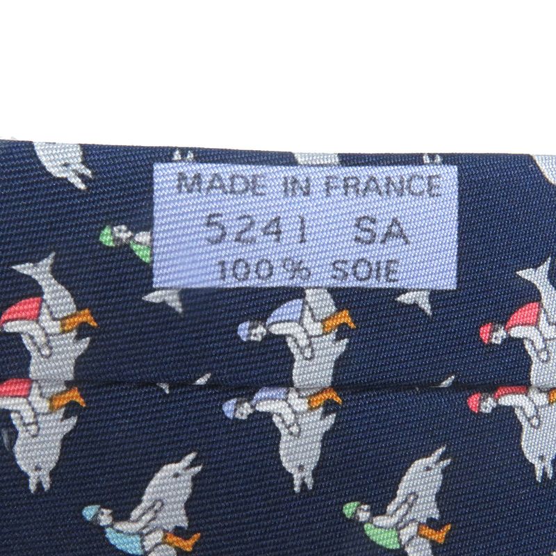 Hermes 5241 SA 100% Silk Dolphin All Over Pattern Wide Tie Marine Made In
