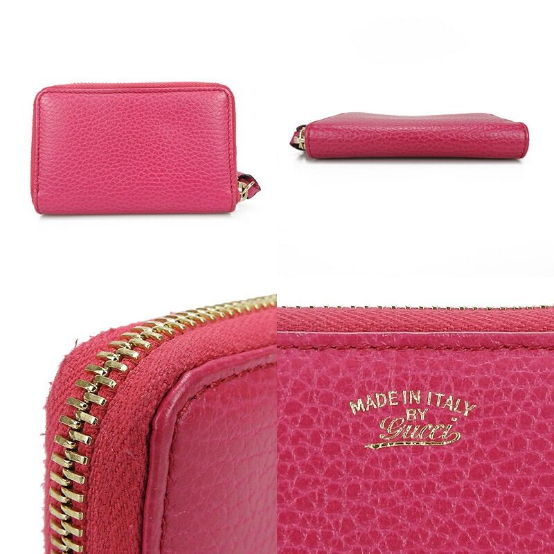 Gucci 368877 Round Zipper Coin Case Swing Zippy Zip ZIPP Pink Leather Cute