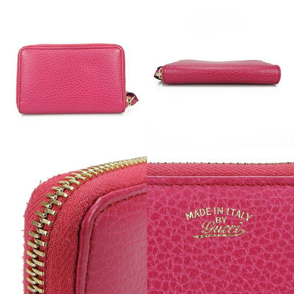 Gucci 368877 Round Zipper Coin Case Swing Zippy Zip ZIPP Pink Leather Cute
