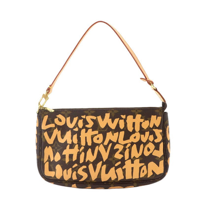 Louis Vuitton Monogram Graffiti Pochette Soir Hand Bag Peach