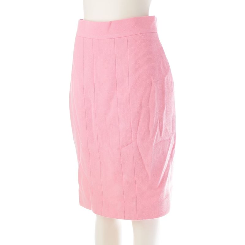 Chanel Vintage Wool Vintage Collarless Jacket Skirt Setup Suit Pink