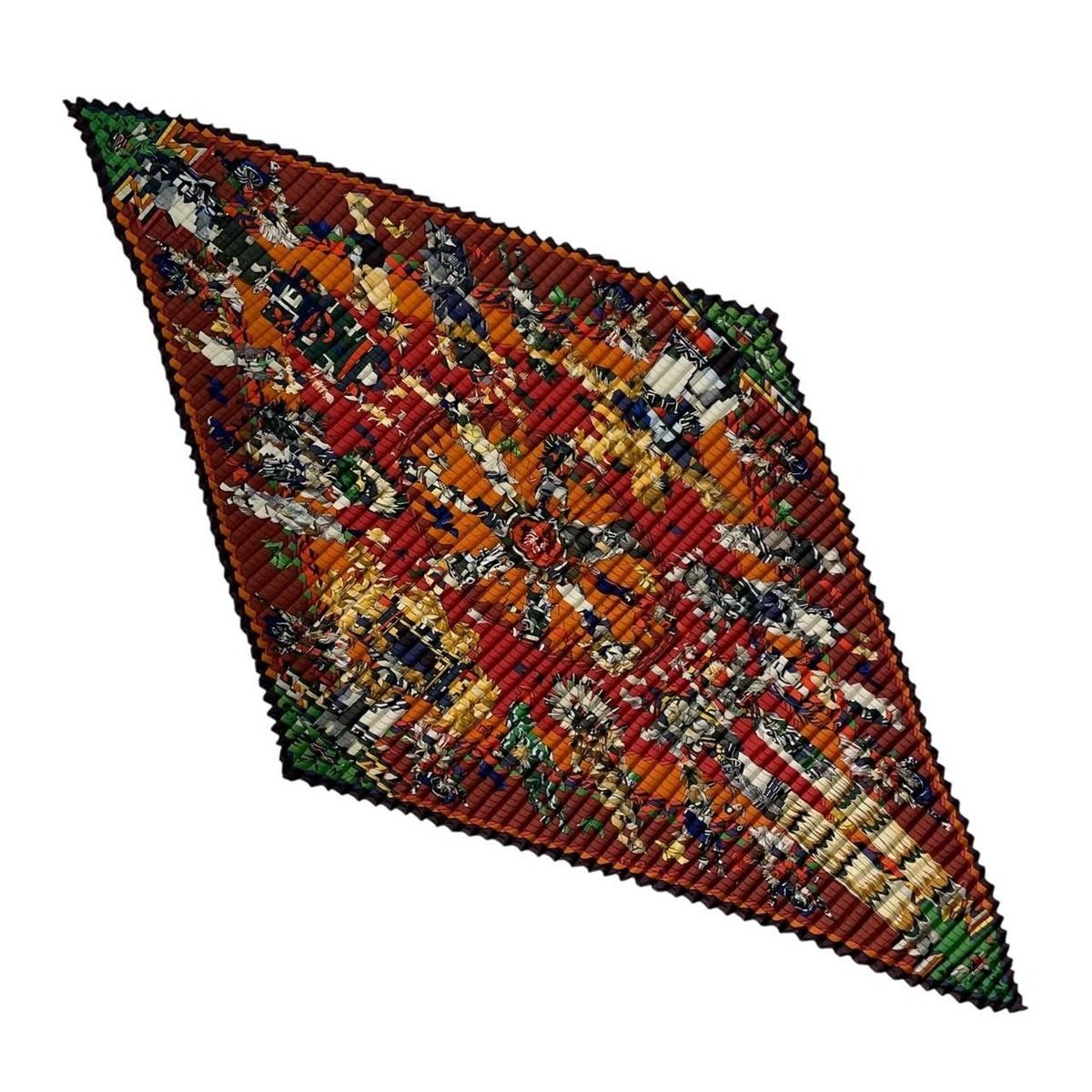 Hermes Scarf Pleated Silk Kachinas Ethnic Red — view 2