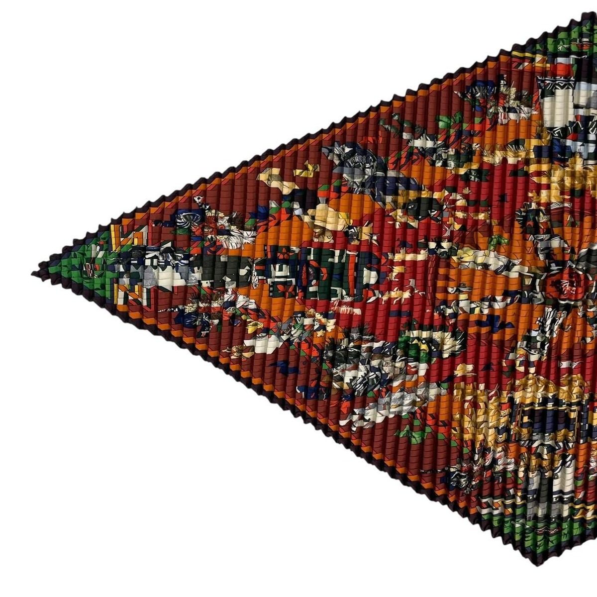 Hermes Scarf Pleated Silk Kachinas Ethnic Red — view 3
