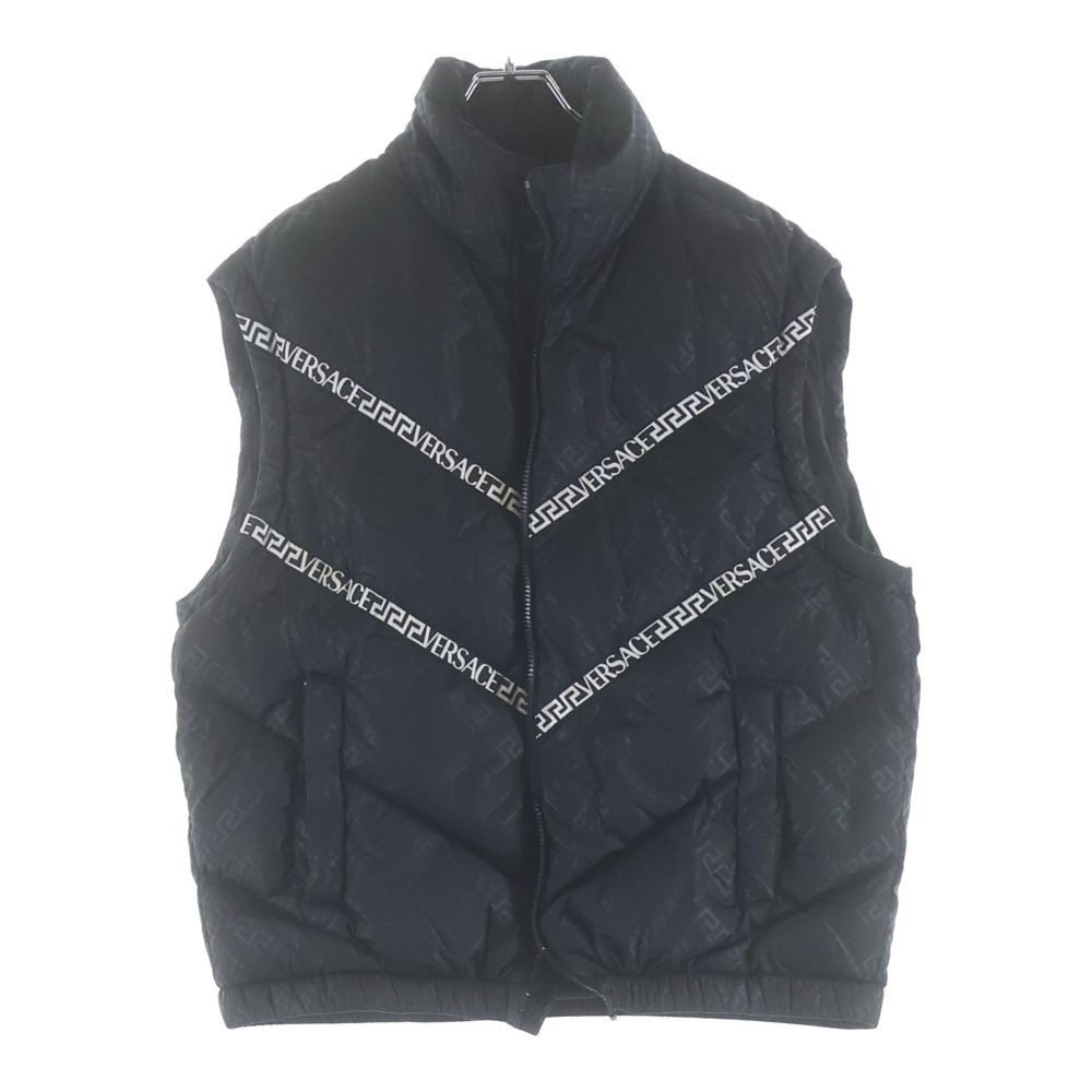 Versace Logo Tape Zip Up Down Vest Black