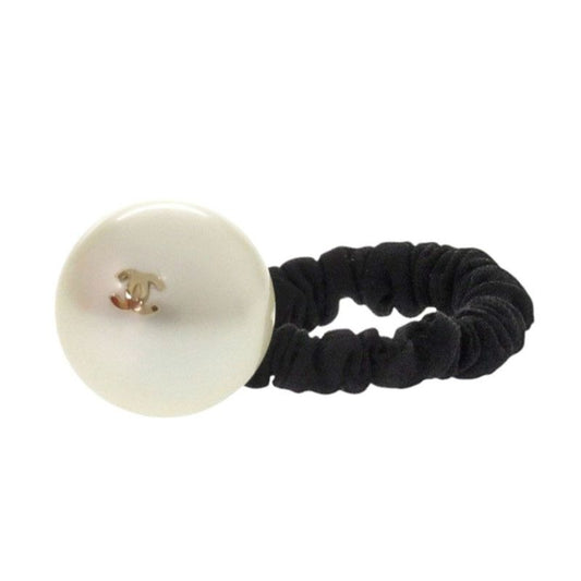 Chanel Coco Mark Hair Tie Chou Faux Pearl White Accessory 1563