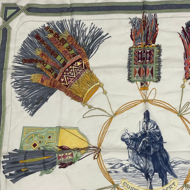 Hermes Cuirs DU Desert Leather Decorated Silk Scarf White