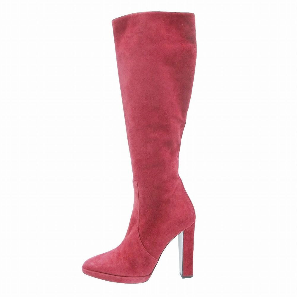 Hermes Suede Long Boots Shoes Side Zip Wine Red 35.5