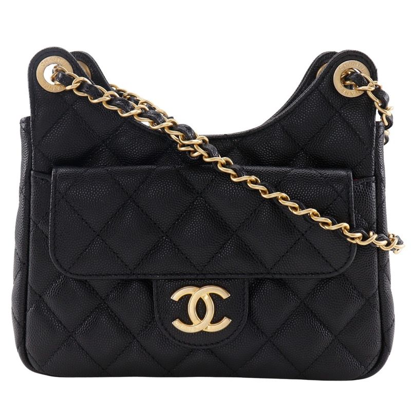 Chanel Matelasse Small Hobo Bag Chain Shoulder As3710 Caviar Skin Black Ladies