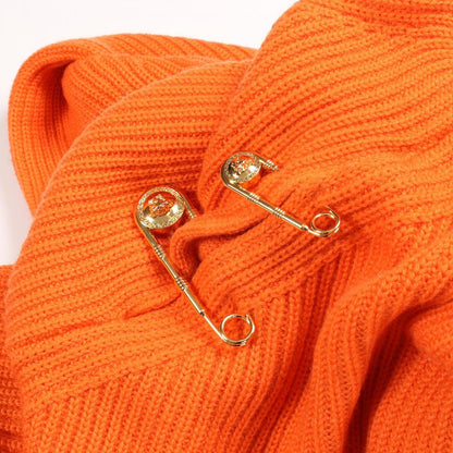 Versace Knit Orange Wool with Safety Pin Rib Sweater B — view 12