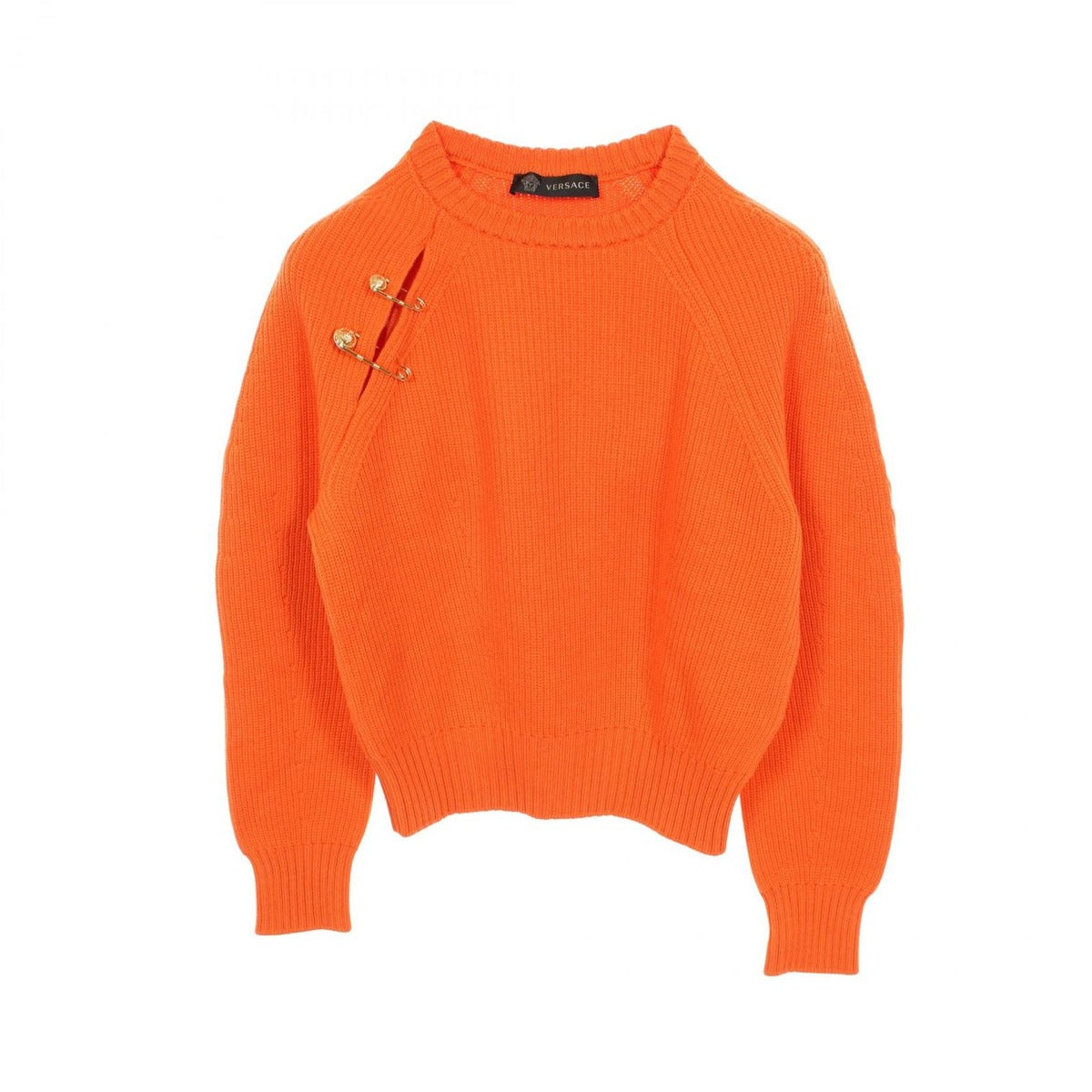 Versace Knit Orange Wool with Safety Pin Rib Sweater B