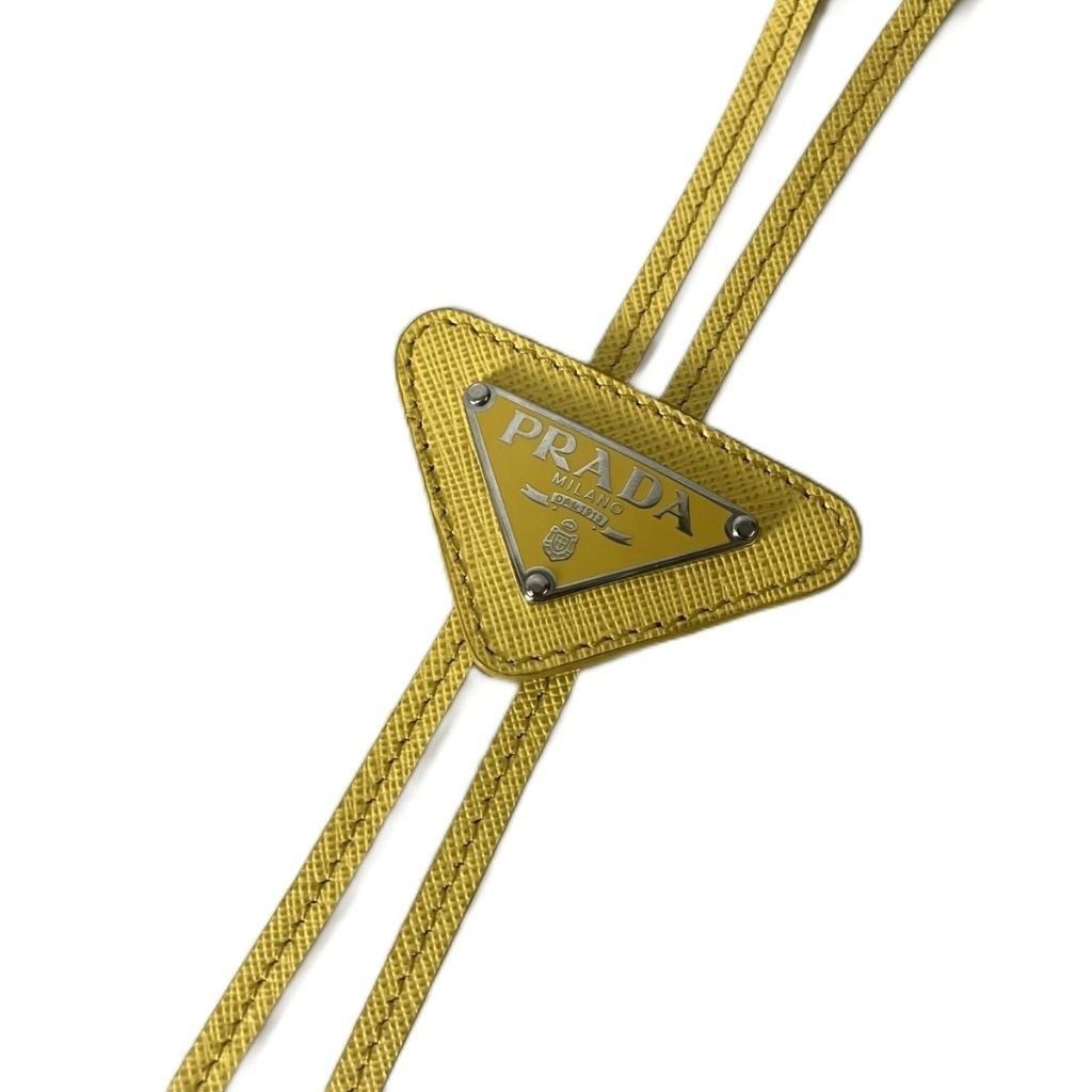 Prada Saffiano Triangle Logo Loupe Tie Leather Tie Yellow