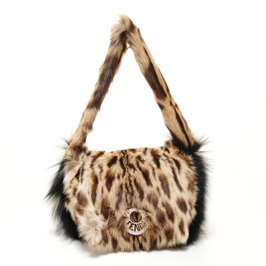 Fendi Shoulder Bag Leopard Print Rabbit Fur