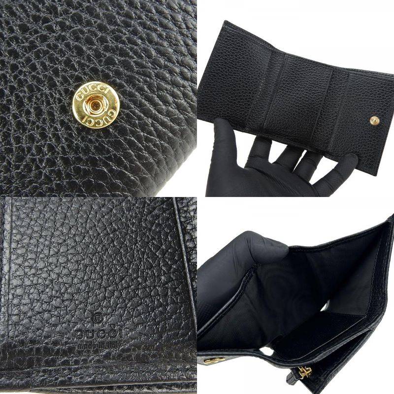 Gucci Trifold Wallet 644407 GG Marmont Leather Black Gold Hardware Compact