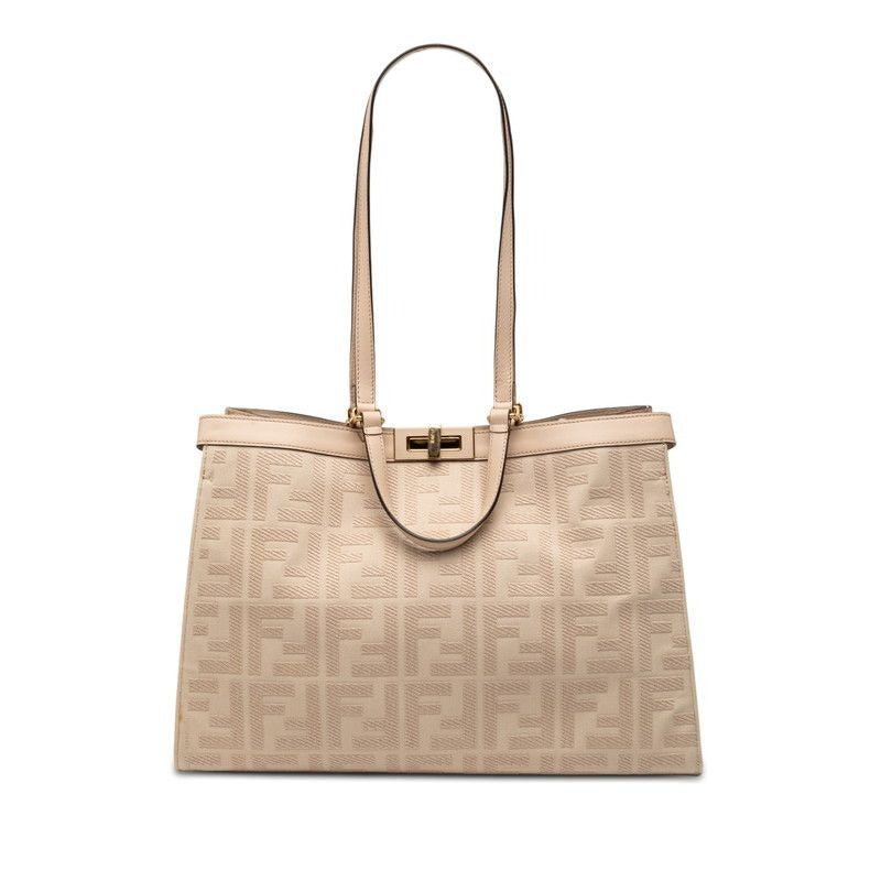 Fendi Zucca Peekaboo Shoulder Bag Beige Canvas Leather