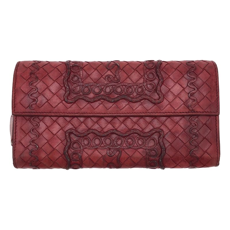 Bottega Veneta Intrecciato Leather Wallet Long Unisex Bordeaux Men's