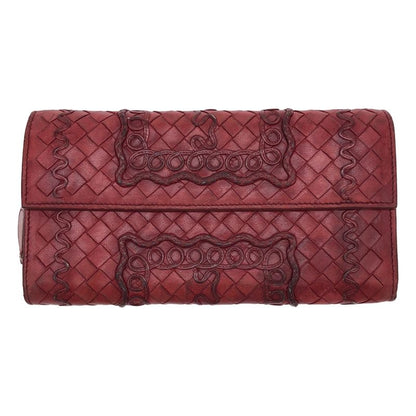 Bottega Veneta Intrecciato Leather Wallet Long Unisex Bordeaux Men's