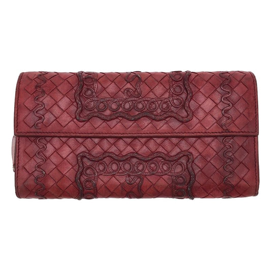 Bottega Veneta Intrecciato Leather Wallet Long Unisex Bordeaux Men's