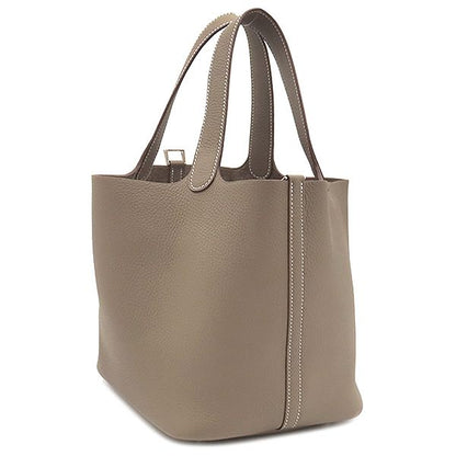 Hermes Handbag Picotin Lock MM Taurillon Clemence Etoupe Silver Hardware Never