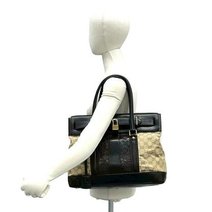 Gucci GG Canvas Croco Embossed Leather Tote Boston Bag Beige Brown — view 2
