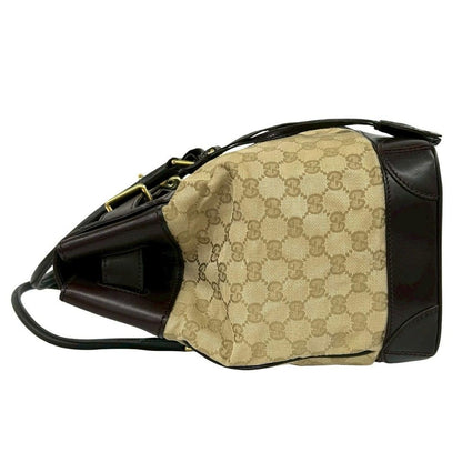 Gucci GG Canvas Croco Embossed Leather Tote Boston Bag Beige Brown — view 5