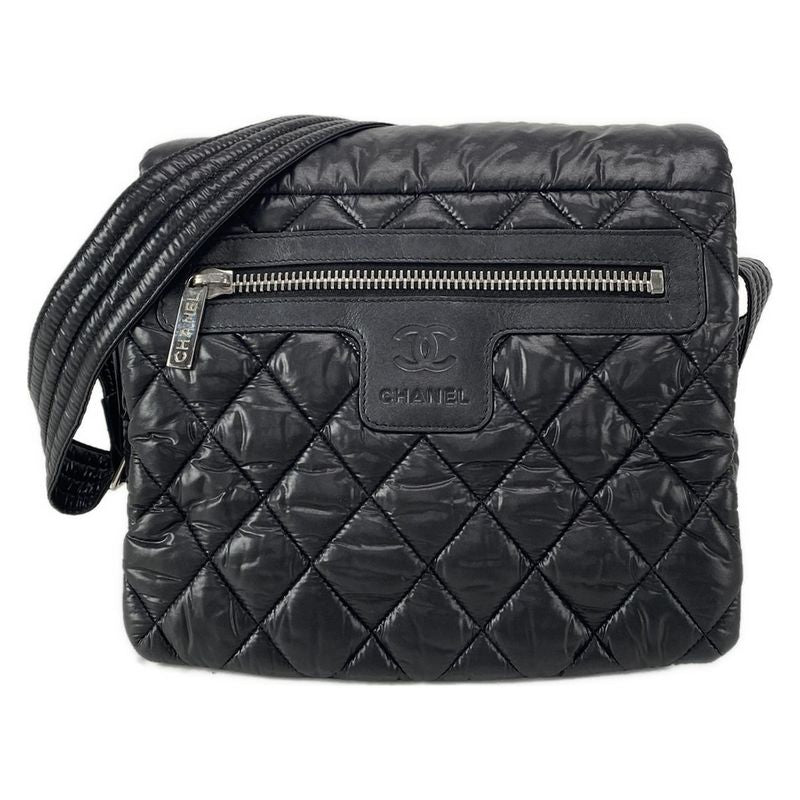 Chanel Shoulder Bag Coco Cocoon A48616 Black Silver Hardware Leather
