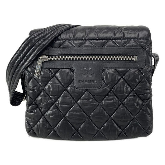 Chanel Shoulder Bag Coco Cocoon A48616 Black Silver Hardware Leather
