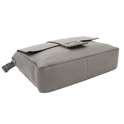 Fendi Baguette Shoulder Messenger Bag Leather Gray 7va536 Silver Hardware