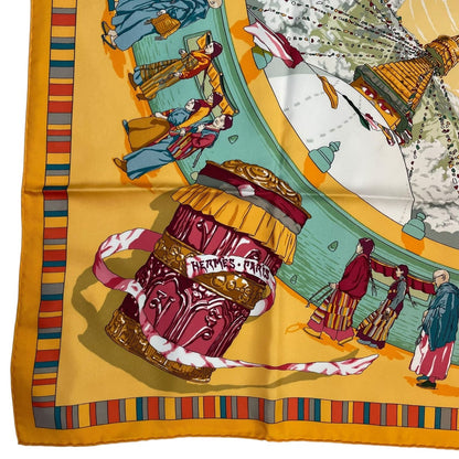 Hermes Carre 90 Scarf 100% Silk Prieres AU Vent Prayer in the Wind Yellow Box — view 5