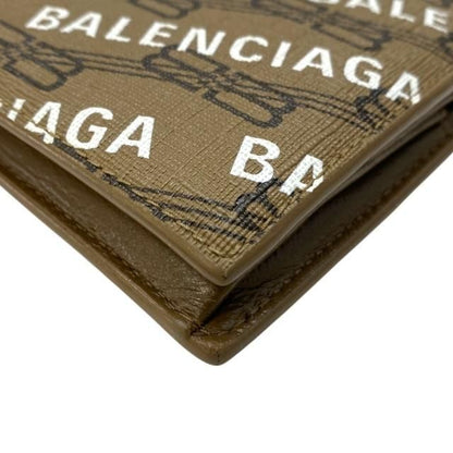 Balenciaga 594315 Wallet Fold Wallet Compact Wallet Logo Leather Beige