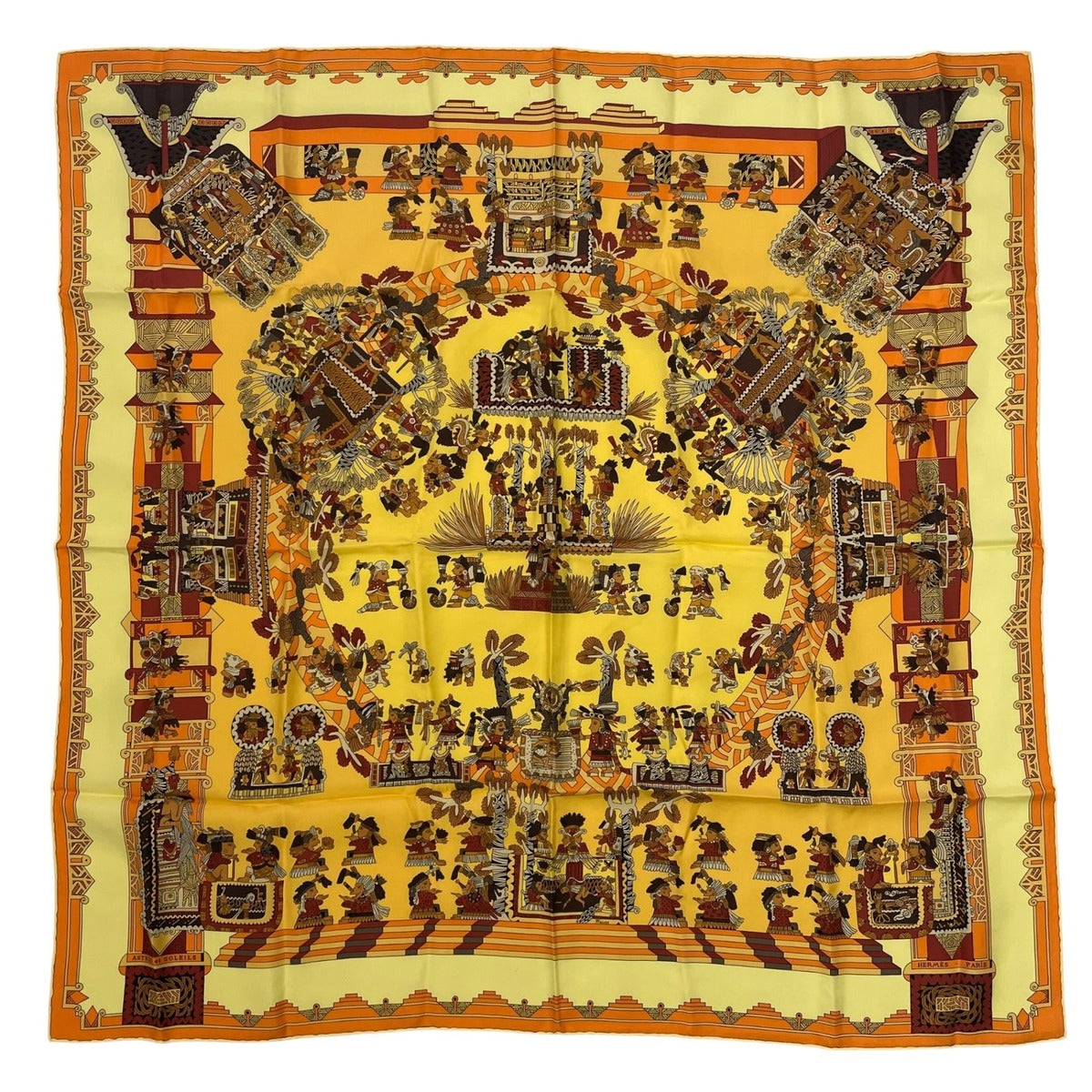 Hermes Scarf Silk Carre 90 Astres Et Soleils Celestial Bodies and the Sun Yellow