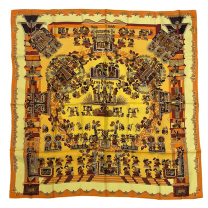 Hermes Scarf Silk Carre 90 Astres Et Soleils Celestial Bodies and the Sun Yellow
