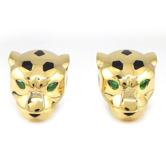 Cartier Earrings Panthere Panther Motif Tsavorite Garnet Onyx Lacquer