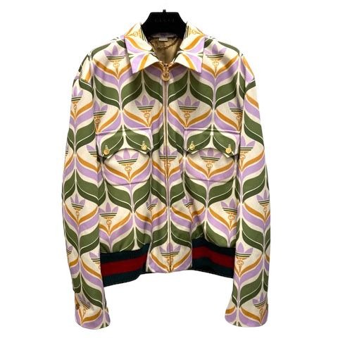 Gucci Adidas Blouson Jacket Silk Blend Logo All Over