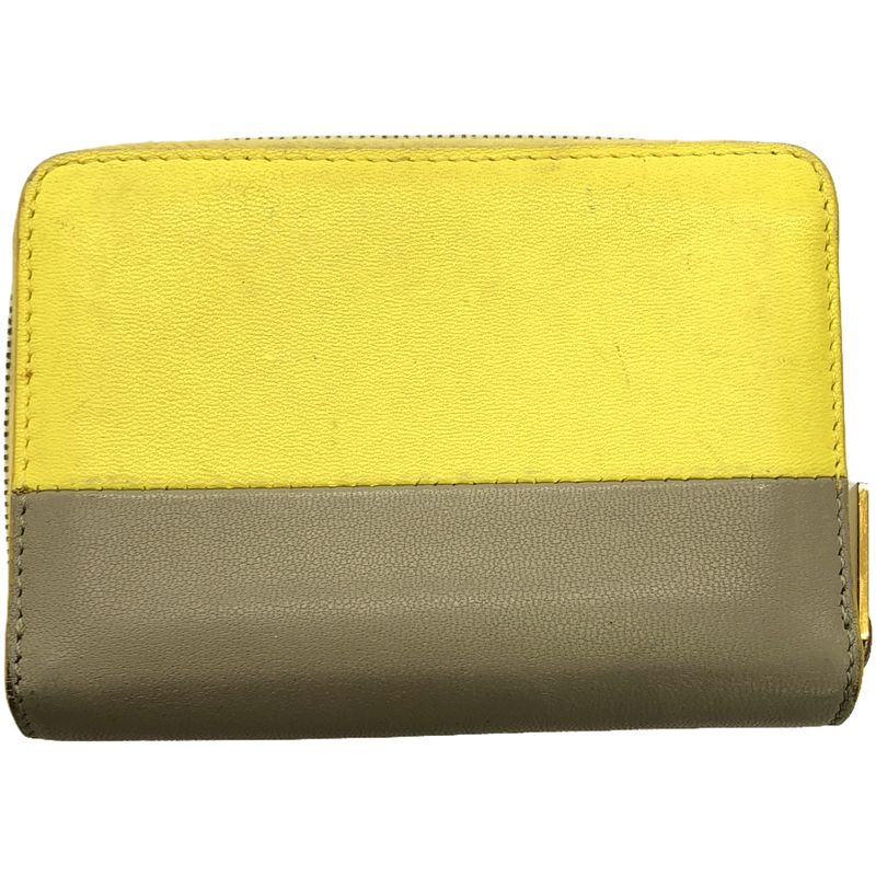 Celine Phoebe Period Round Zip Bicolor Coin Case Mini Wallet Yellow Gray