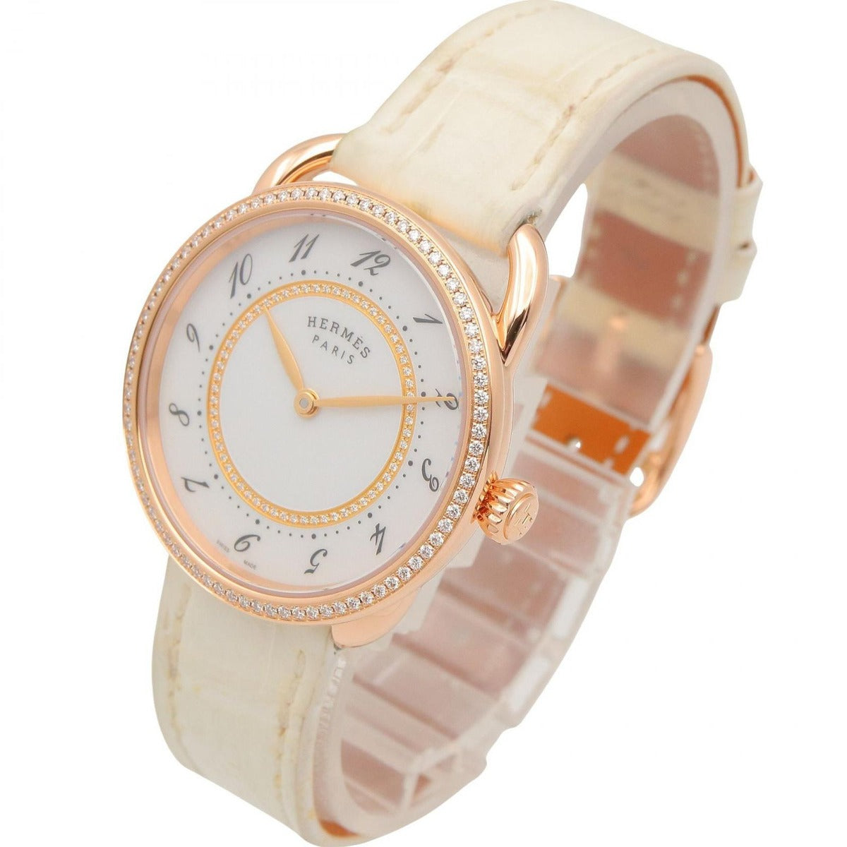 Hermes Watch Also White 18K Pink Gold Diamond — view 2