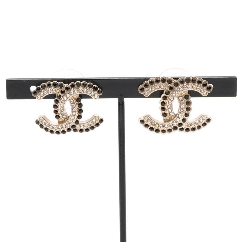 Chanel Earrings Earring Gold Coco Mark Rhinestone