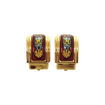 Hermes Enamel Metal Red Earrings 0120