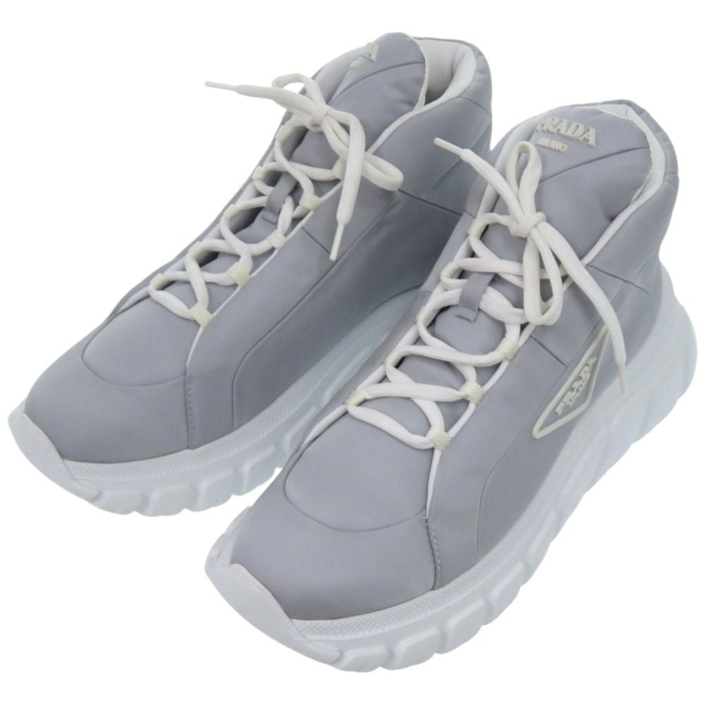 Prada High Cut Logo Re-Nylon Econyle Gray Sneakers