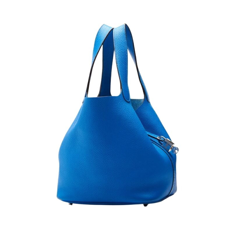 Hermes Picotin Lock MM Handbag Taurillon Clemence Blue Indra