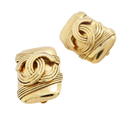 Chanel Earrings Vintage CC Logo Square Gold Plated — view 2
