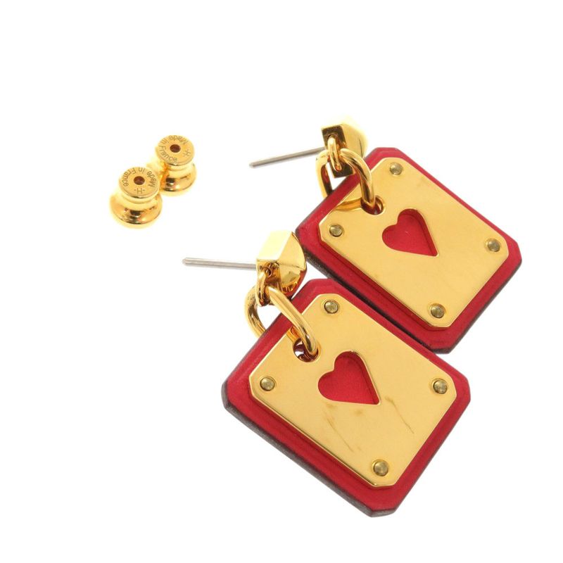 Hermes As De Coeur Vorsoft Metal Gold Red Engraved Y (2020) Earrings 1380 Hermes