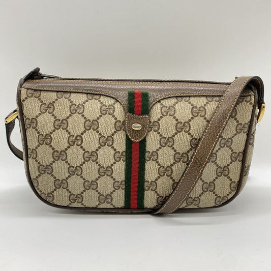 Gucci Old Gucci 89 02 Shoulder Bag GG Supreme Sherry Line Beige Brown Ladies