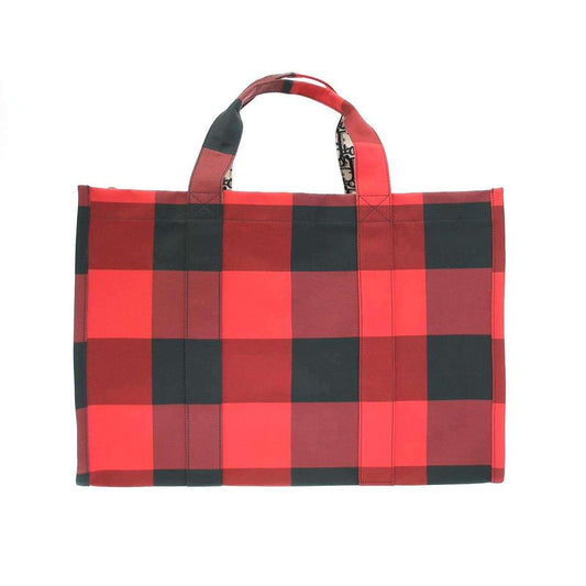 Christian Dior 19aw Double L Canvas Check Tote Bag 50-Ma-0179 Red