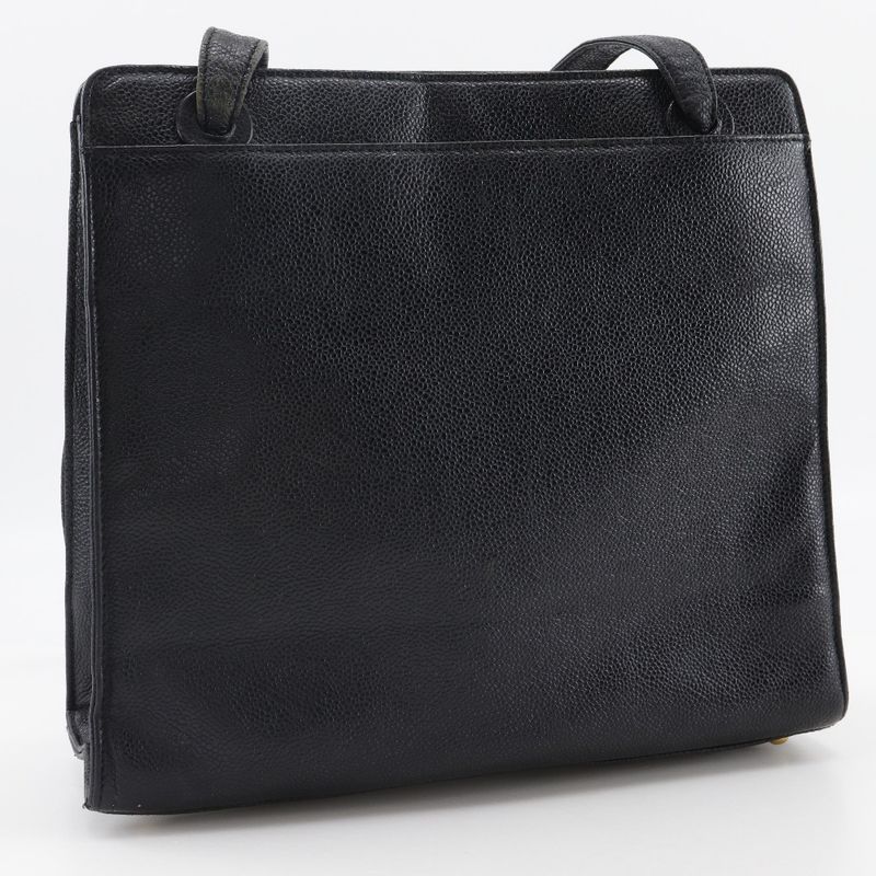 Chanel Logo Vintage Caviar Skin Black Ladies Tote Bag