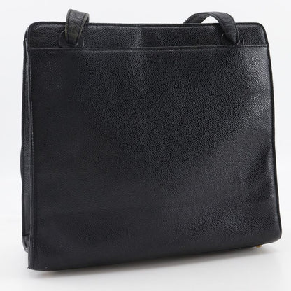 Chanel Logo Vintage Caviar Skin Black Ladies Tote Bag