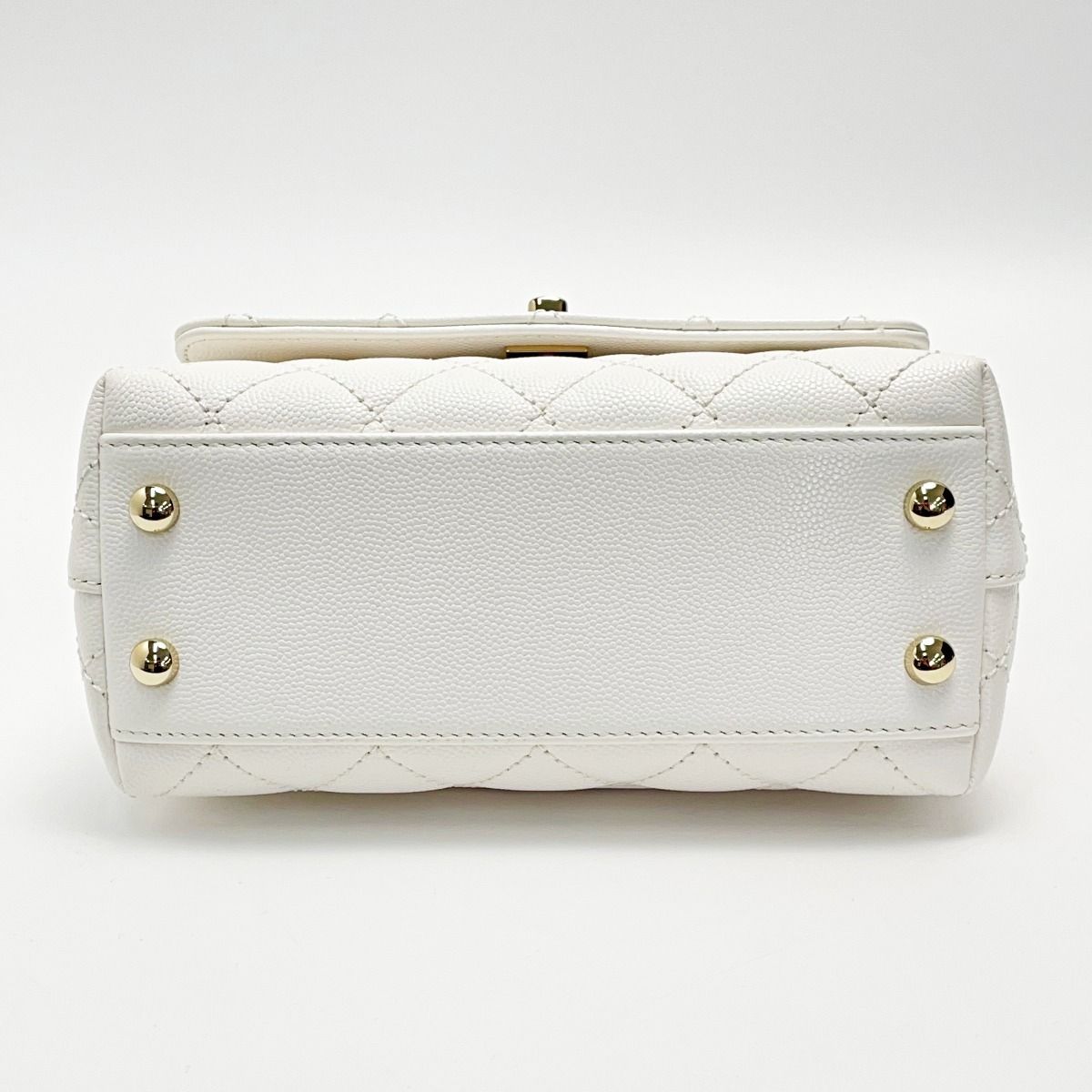 Chanel Coco Handle As2215 White 2way Bag Matelasse Caviar Skin Ladies Gold