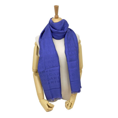 Bvlgari Scarf Logo Blue Silk Wool Accessories Others
